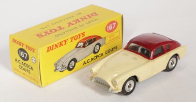 Dinky Toys 167 AC Aceca Coupe - Deep Cream body with maroon upper, silver trim, chrome spun hubs