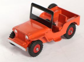 Dinky Toys 405 Universal Jeep - RARE ISSUE - Orange body with red plastic hubs, silver trim,
