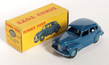 Dinky Toys 152/40D Austin Devon Saloon - Blue body with silver trim, mid-blue ridged hubs,