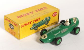 Dinky Toys 239 Vanwall Racing Car - Green body with silver trim, white figure driver, racing No.35