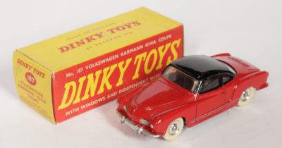 Dinky Toys 187 Volkswagen Karmann Ghia Coupe - Red body with black upper, silver trim