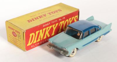 Dinky Toys 178 Plymouth Plaza - Light blue body with blue roof and side flashes, silver trim, chr...