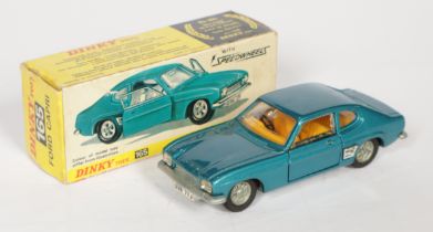 Dinky Toys 165 Ford Capri MKI - Metallic Aqua body with yellow interior, chrome trim and cast hubs 