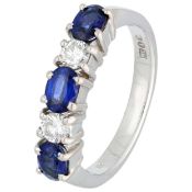 18K White gold row ring set with natural sapphire of 0.94 ct. and 0.30 ct. diamonds, ALGT certified