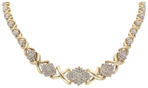 9K Bicolour gold necklace set with diamonds of 3.80 ct., certified