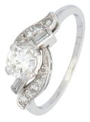 14K White gold ring set with 1.00 ct. diamond, IGI certified