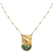 Lapponia 'Aztec' 18K Yellow gold necklace set with approx. 0.05 ct. diamond and zoisite by Björn Wec