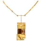 Lapponia 'Janus' 14K Yellow gold necklace with pendant set with quartz by Björn Weckström