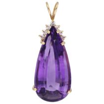14K Yellow gold pendant set with amethyst and diamonds
