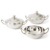 Christofle covered dishes (3), model Perles, Paris 1980-1990, silver-plated