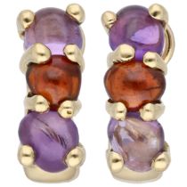 14K Yellow gold stud earrings set with amethysts and garnets