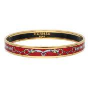 Hermès Steel enamelled bangle bracelet with rein motif