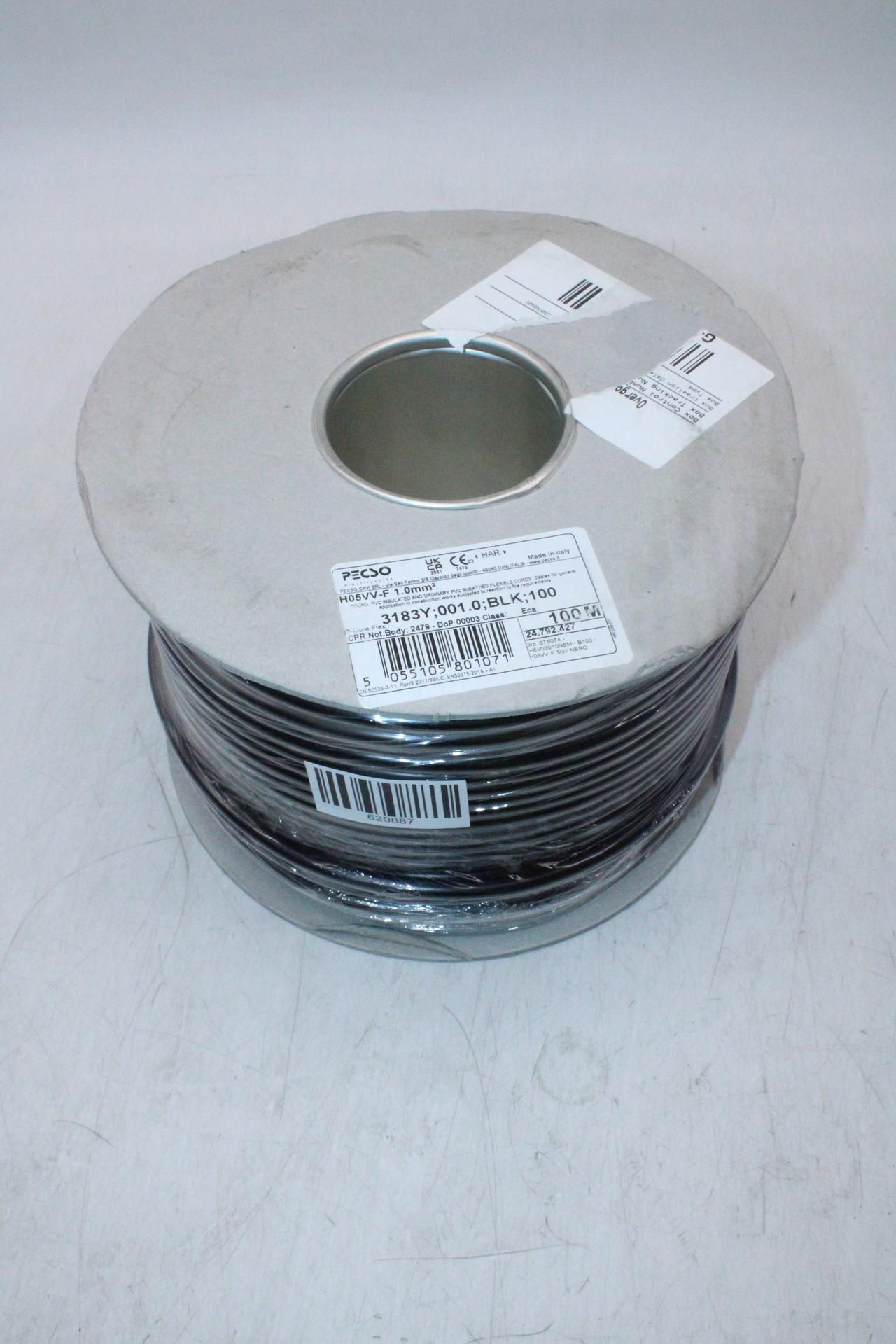 Pecso 3183Y 1.0mm² PVC Round Flexible Cable, Black, 100M