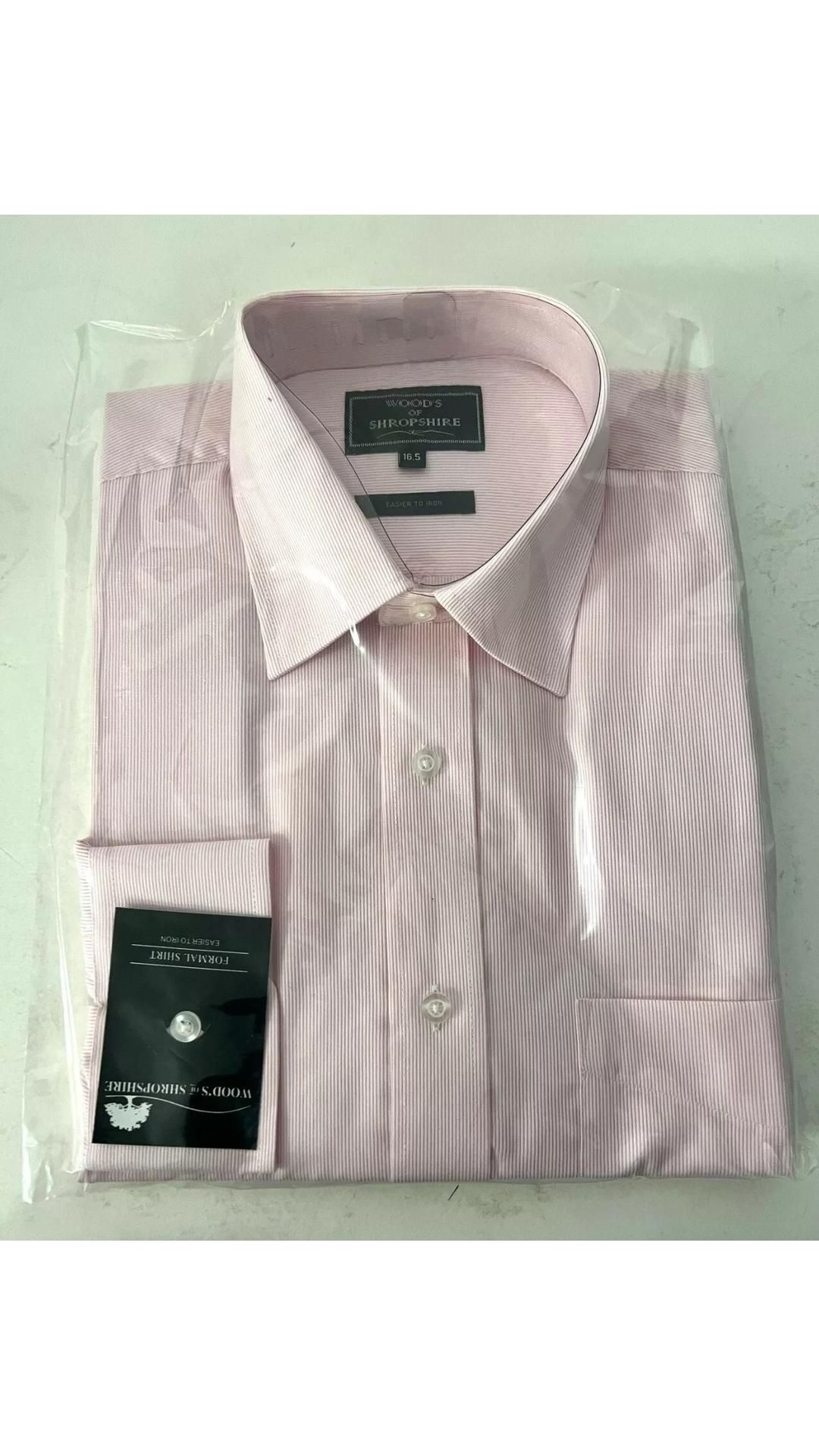 Four Woods of Shropshire Men's Shirts, Pink Stripe, Size 16.5