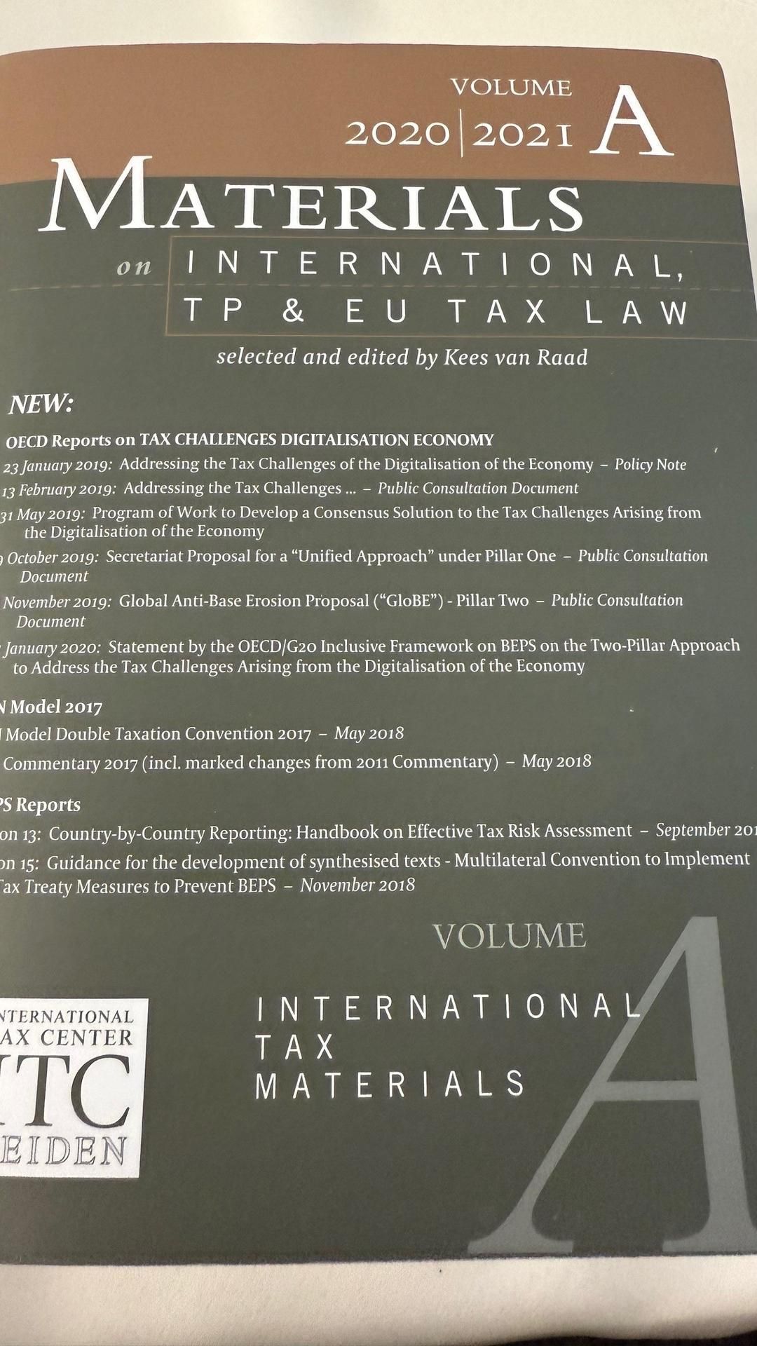Two Materials On International, TP and EU Tax Law 2020-21 Volume A: International Tax Law