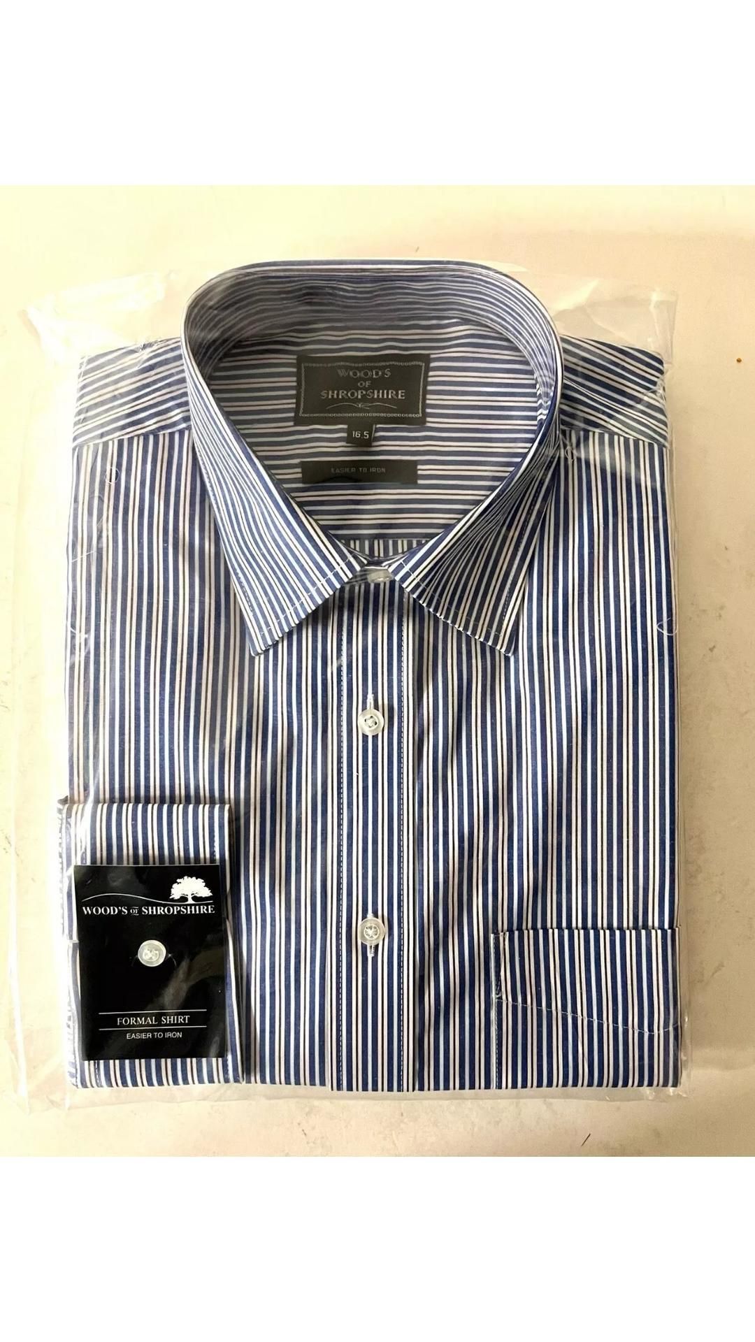 Three Woods of Shropshire Men's Double Stripe Shirt, Blue, Size 17