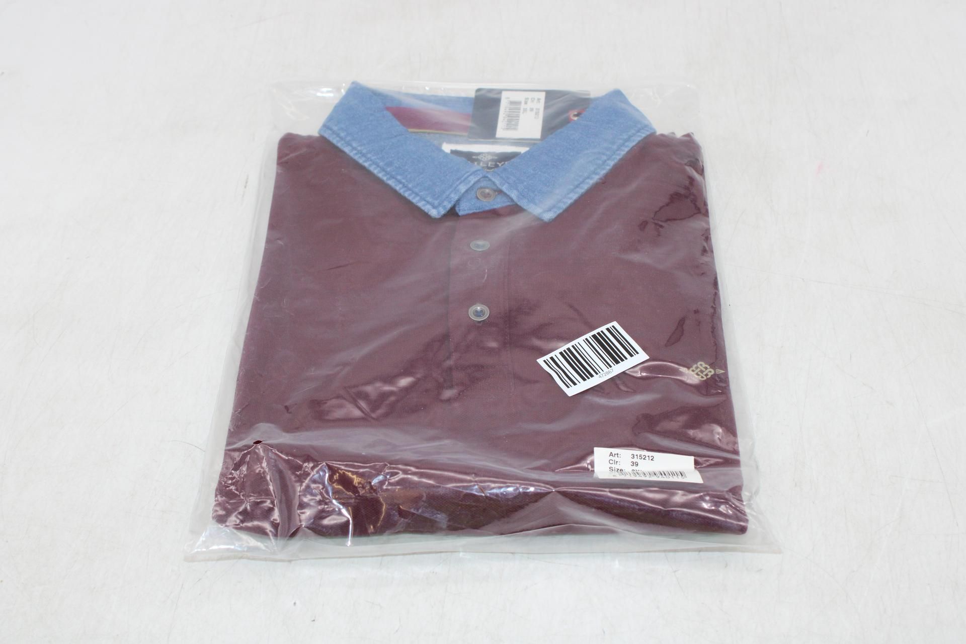 Baileys Denim Collar Solid Pique Polo Shirt, Burgundy, Size 3XL