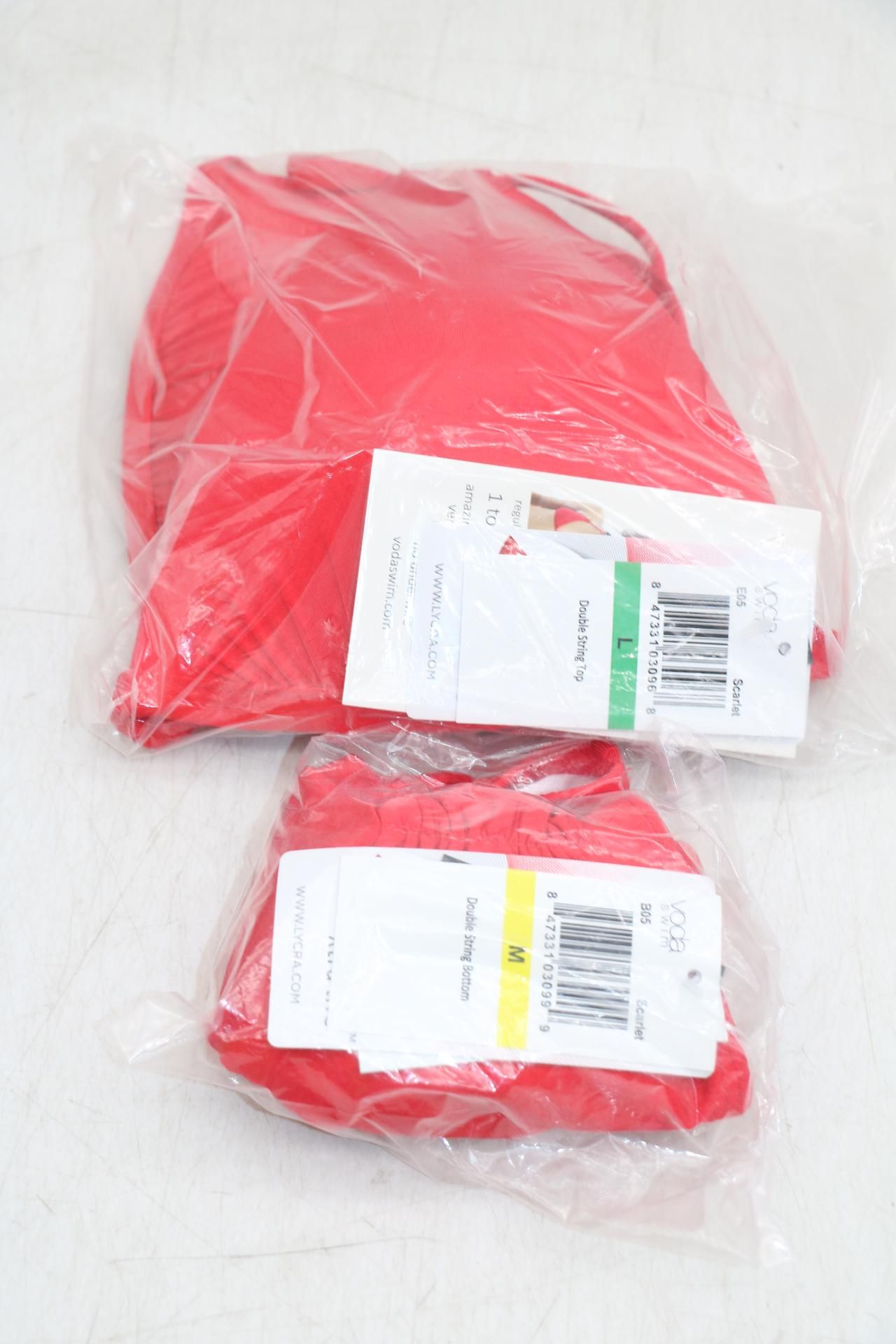 Voda Swimwear Women's Double String Bikini, Scarlet, Top Large, Bottoms Medium