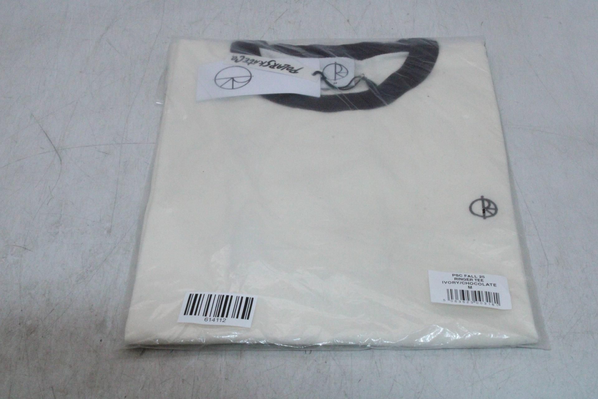 Polar Skate Fall 2025 Ringer Logo T-Shirt, Ivory/Chocolate, Size M