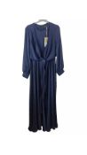 Carletta Women's Tie Front Floor Length Dress, Navy, Size 44