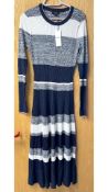 ME+EM Women's Stripe Knit Swing Dress, Navy/Soft White, UK 12