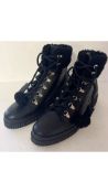 Tod's Women's Leather and Shearling Lace Up Ankle Boots, Black, EU 41