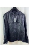John Varvatos Men's Leather Shirt Jacket, Regal Blue, Size 52