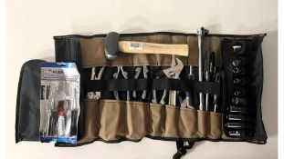 CLC Work Gear Tool Roll Set to include 5x Open Ended Spanners, 10x Deep Sockets and 1x Tyre Repair K