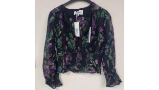 BA&SH Women's Floral Blouse, Black, Size UK 6