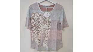 Oui Women's Leopard Sparkle T-Shirt, Size UK 8