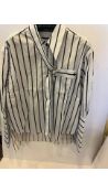 Two Palmer Harding Women's Navy Stripes Cotton Boyfriend Shirt W/ Strap Collar, Size 6