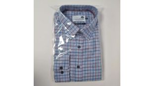 Four Woods of Shropshire Men's Blue Check Long Sleeved Shirt, 17.5
