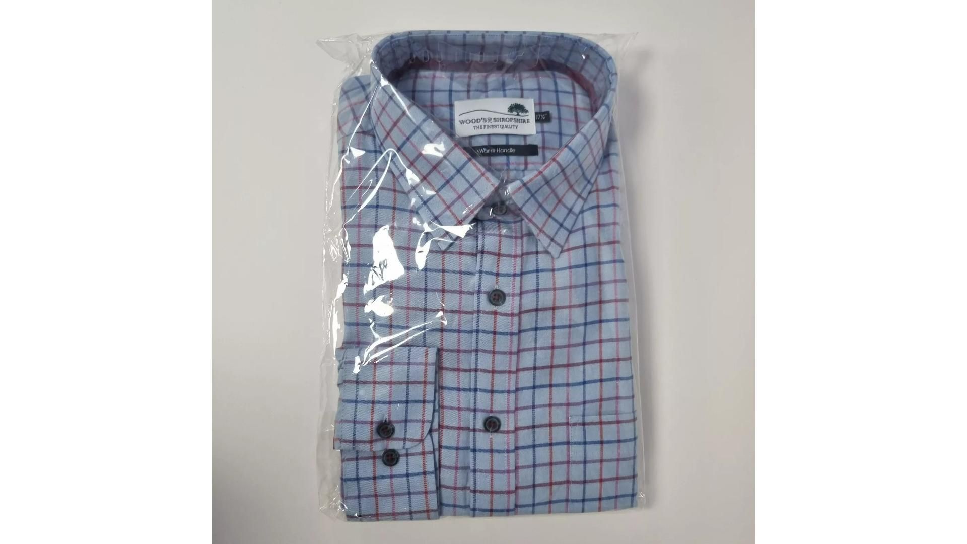 Four Woods of Shropshire Men's Blue Check Long Sleeved Shirt, 17.5"/45cm