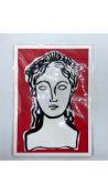 Three Frances Costelloe Women with Shell Crown Red Giclée Print A4