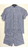 Bonsoir London Men's Short Cotton Pyjamas, White/Blue, Small