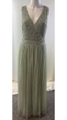 Beauut Women's V Neck Sequin Maxi Dress, Sage, Size UK 10. Used. Some Damage to Hem