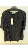 Oui Women's T-Shirt, Navy, Size 42