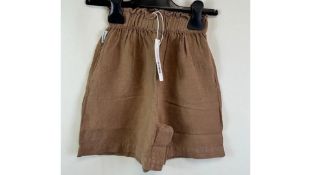 Four Mingo Girls Linen Paper Bag Short, Warm Earth, 6-8 Years