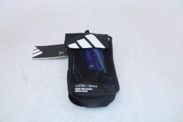 Four Adidas Children's Messi Match Shin Pad Guards to include 3x Size S, 1x Size L, Blue/Yellow/Blac