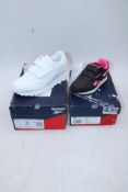 Two Reebok Children's Royal Rewind Running Trainers, 1x Black/Pink/White, UK 10, 1x White, UK 2. Box