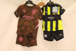 Two Puma 2024-2025 Man City Kits to include 1x Third Goalkeeper Mini Kit, Size 1-2 Years, Brown/Wild