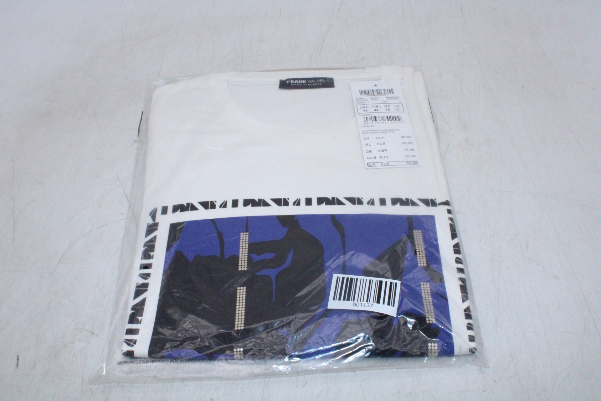 Frank Walder Long Sleeve T-Shirt, White/Dark Blue/Black, Size 10