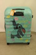 American Tourister 77/28 Wavebreaker Disney Spinner Suitcase, Stitch Flower Turquoise. Box damaged