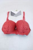 Three Guy De France Flower Underwired Padded Bra, Dark Coral, UK 38C