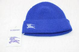 Burberry Ribbed Cashmere Beanie Hat, Blue, One Size 54-61cm