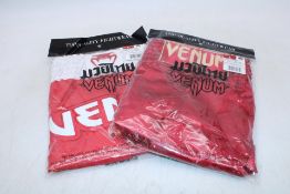 Two Venum Classic Muay Thai Shorts to include 1x Size L, Red/Gold, 1x Size L, Maroon/Gold
