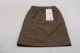 Arket Elastic Waist Mini Skirt, Brown Check, UK 10