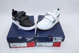 Two Reebok Children's Royal Prime 2.0 Trainers to include 1x Black/White, UK 13, 1x White/Green/Gum,
