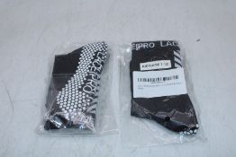 Six Pairs Lace Pro Grip Socks, Black/White, Kids 7-12