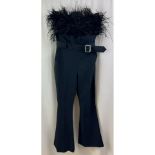 Karen Millen Women's Feather Strapless Wide Leg Jumpsuit, Black, Size 8